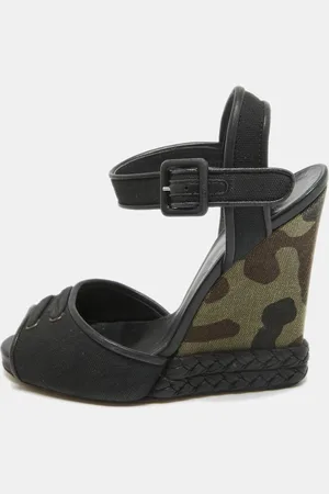 Giuseppe Zanotti Canvas Camo Wedge Ankle Strap Sandals Size 37