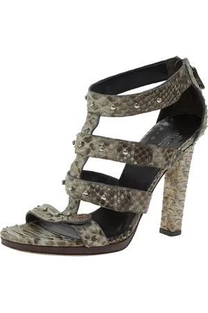 Gucci Two Tone Studded Python Sigourney Cage Sandals Size 37