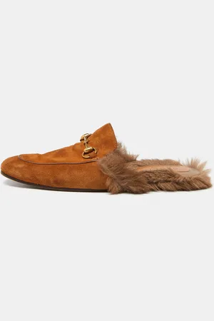 Gucci Suede and Fur Lined Princetown Flat Mules Size 42