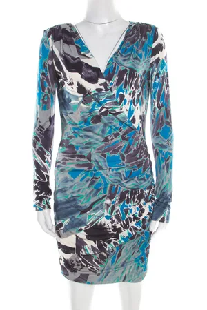 Emilio Pucci Printed Silk Jersey Power Shoulder Draped Dress M