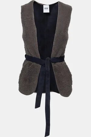 Moschino Cheap and Chic Gray Lamb Fur Leather Lined Belted Gilet S