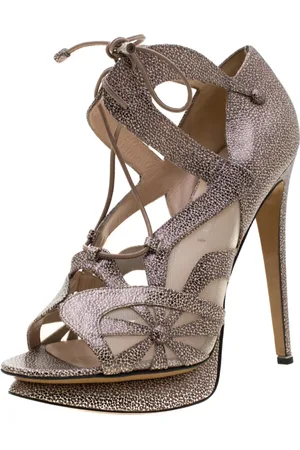 Nicholas Kirkwood /White Textured Leather and Mesh Lace Up Platform Sandals Size 39