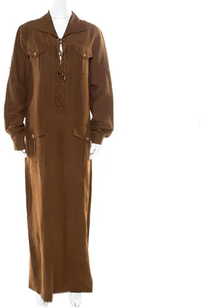 Michael Kors Micahel Kors Pecan Linen Silk Lace Up Safari Dress L