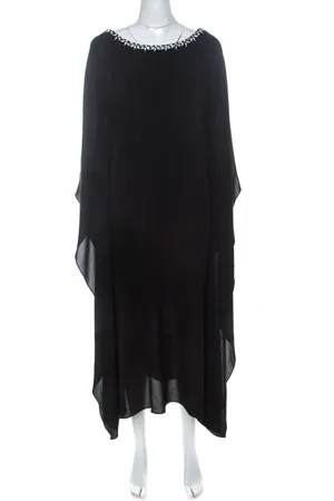 Michael Kors Crepe Embellished Bateau Neck Asymmetric Dress S