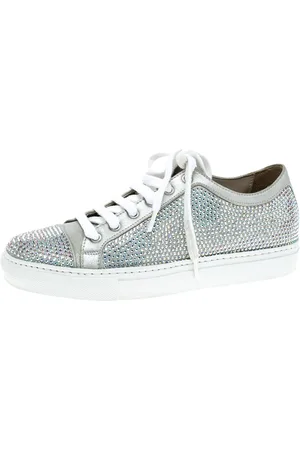 LE SILLA Crystal Embellished Suede Lace Up Sneakers Size 36