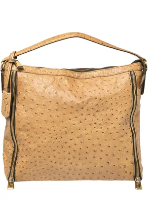 Furla Ostrich Embossed Leather Zip Hobo