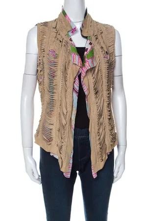 Roberto Cavalli Multicolor Printed Silk and Suede Overlay Sleeveless Vest M