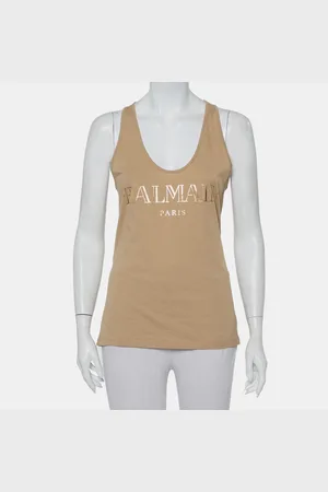 Balmain Cotton Logo Printed Tank Top M