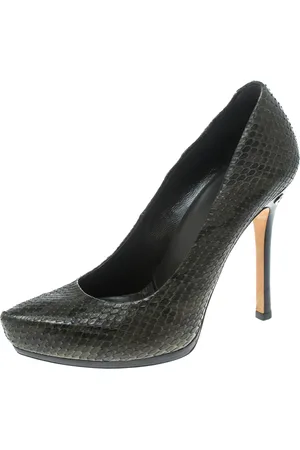 Gucci Khaki /Black Snakeskin Leather Platform Pumps Size 37