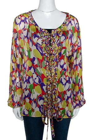 Roberto Cavalli Tulip Print Silk Sheer Blouse M