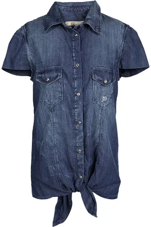 John Galliano Kids Indigo Washed Faded Effect Denim Tie Bottom Shirt 14 Yrs