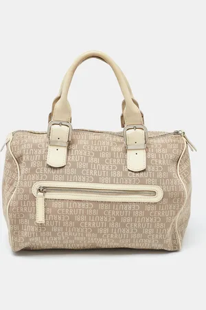 Cerruti 1881 Signature Canvas and Patent Leather Boston Bag
