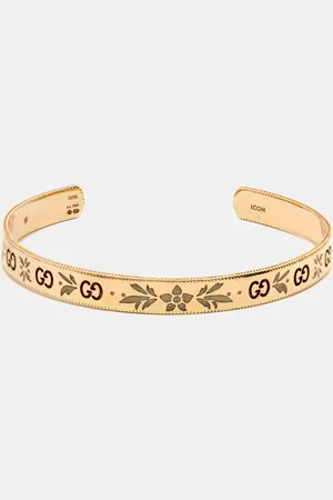 Gucci GG Icon Blossom Enamel 18k Rose Cuff Bracelet 16