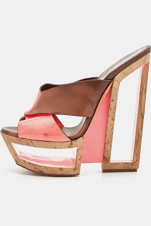 Casadei /Orange Leather and Patent Wedge Platform Slide Sandals Size 36