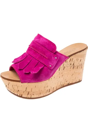 Casadei Suede Tassel Open Toe Cork Platform Wedge Sandals Size 38
