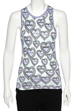 VERSACE & Green Heart Printed Knit Tank Top S