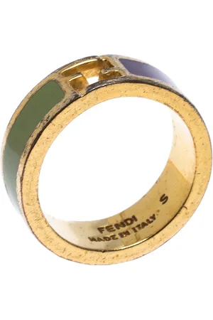 Fendi The sta Bicolor Enamel Gold Tone Band Ring Size EU 51