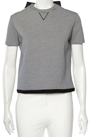 RED Valentino Monochrome Striped Knit Ruffled Trim Detailed Top M