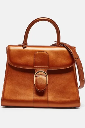 DELVAUX Metallic Bronze Leather Brillant Sellier GM Top Handle Bag