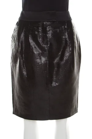 Escada Metallic Satin Trim Tailored Skirt L