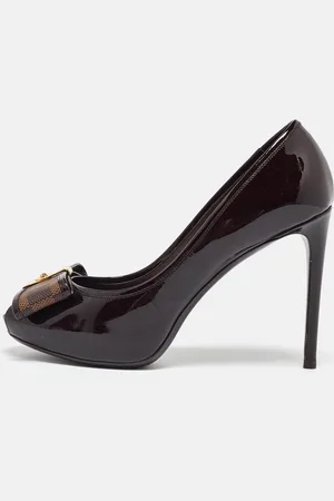LOUIS VUITTON Patent Leather Bow Peep Toe Pumps Size 37.5