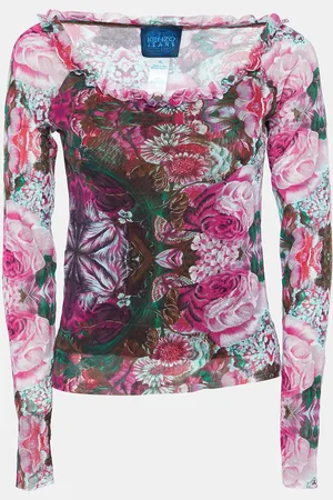 Kenzo Floral Print Knit Ruffled Neck Top XL