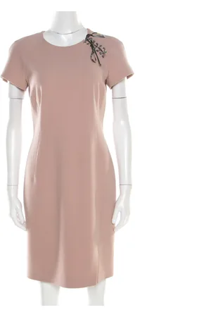 Emilio Pucci Blush Wool Contrast Bodice Tie Detail Short Sleeve Dress M