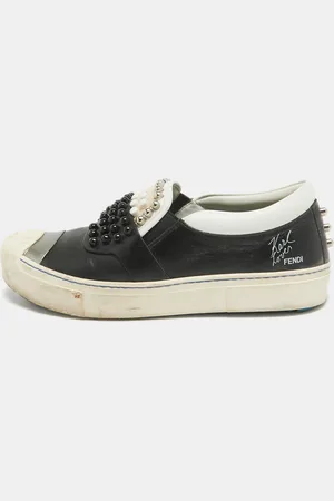 Fendi /White Leather Studded Karl Lover Slip On Sneakers Size 37