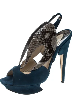 Nicholas Kirkwood Multicolor Suede and Python Platform Slingback Sandals Size 37