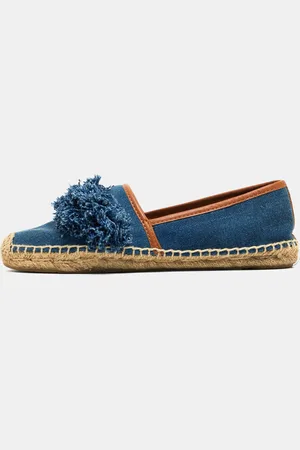 Tory Burch Denim Shaw Espadrille Flats Size 38