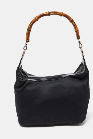 Gucci Nylon and Patent Leather Bamboo Handle Bag