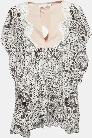 Chloé /Brown Floral Print Silk Ruffled Boho Kaftan Blouse L