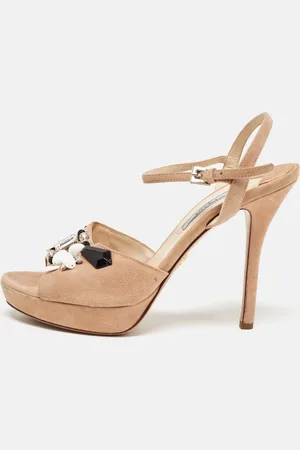 Prada Suede Embellished Platform Ankle Strap Sandals Size 38