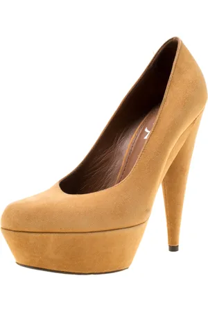 Saint Laurent Camel Suede Aliama Platform Pumps Size 37.5