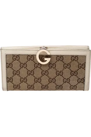 Gucci /Beige GG Canvas and Leather G Bit Flap Continental Wallet