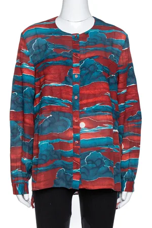 Kenzo Maroon Cloud Print Chiffon Long Sleeve Blouse L