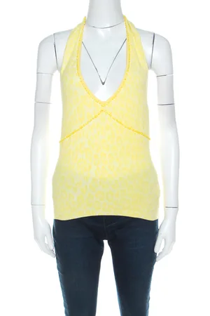 BLUMARINE Animal Patterned Jacquard Bead Embellished Backless Halter Top M