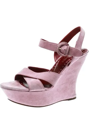 Saint Laurent Light Suede Cross Strap Platform Wedge Sandals Size 39