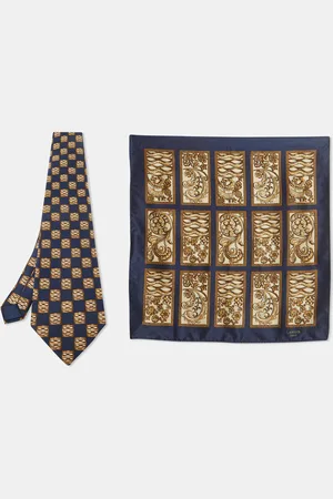 Lanvin Printed Satin Silk Pocket Square and Traditional Tie