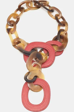 Hermès Brown Horn and Leather Collar Necklace