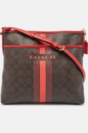 Coach Dark /Red Signature Coated Canvas Varsity Striped File Crossbody Bag