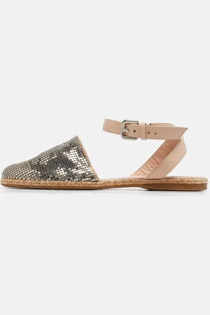 Stuart Weitzman /Beige Metal and Leather Colorblock Espadrilles Size 38