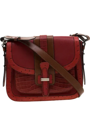 Michael Kors /Tan Croc/Ostrich Embossed Leather Gia Saddle Bag