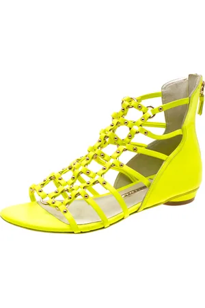 SOPHIA WEBSTER Neon Leather Studded Flat Sandals Size 38