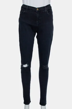 J Brand Denim Super Skinny Distressed Blackout Jeans M