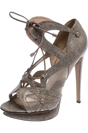 Nicholas Kirkwood /Beige Textured Leather and Mesh Lace Up Platform Sandals Size 39