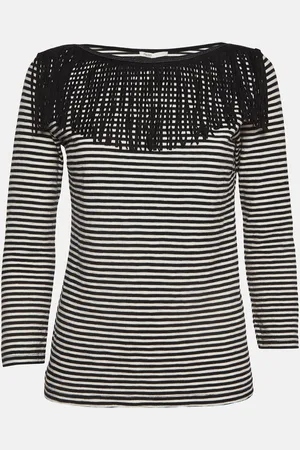 Maje /White Stripe Cotton Fringed Detail T-Shirt M