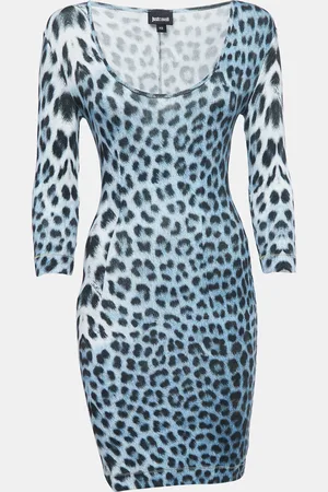 Roberto Cavalli Leopard Print Knit Long Sleeve Mini Dress XS