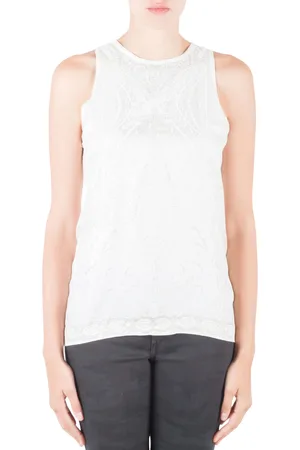 Roberto Cavalli Off Mixed Media Printed Silk Racer Back Tank Top M