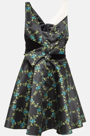 Elisabetta Franchi Floral Print Satin Fit and Flare Dress M